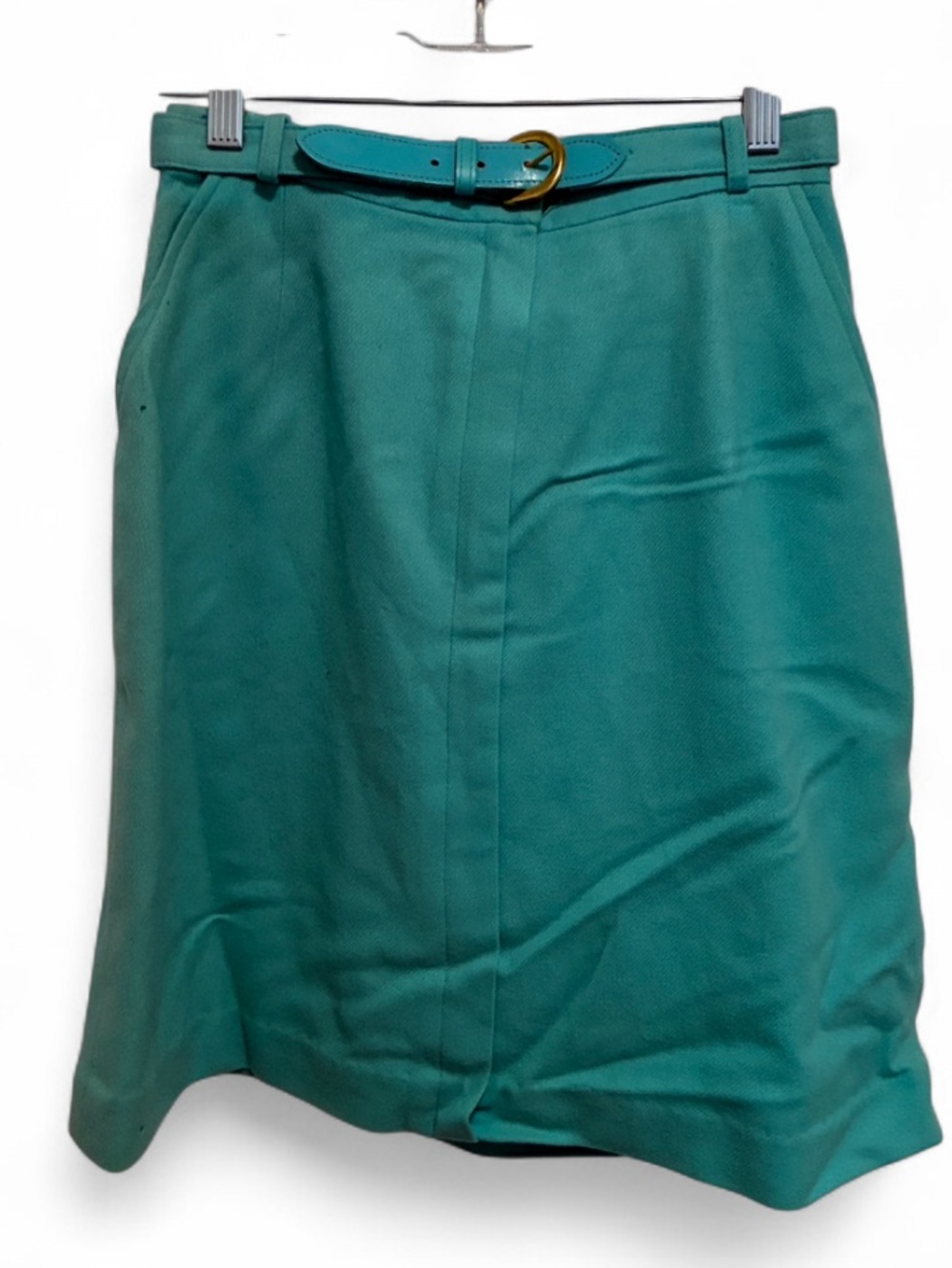 Vintage Garland Aqua Green Wool Belted Skirt